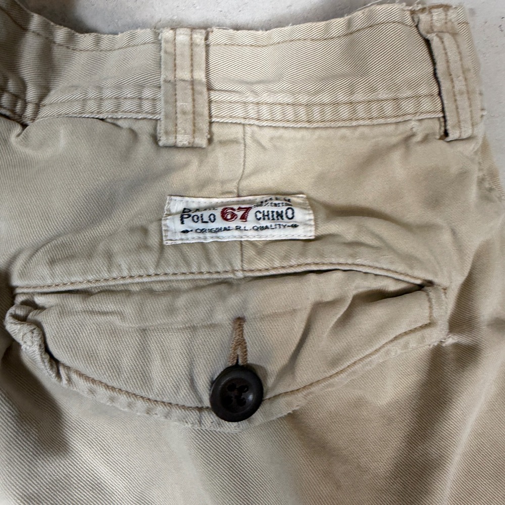 Polo Ralph Lauren Polo 67 Chino Mens Tan Cotton Cargo Shorts Size 34 Distressed - Picture 5 of 7